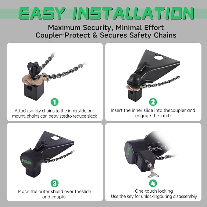 Trailer Lock Fits 2 Inch Coupler, Upgrade Anti Theft Heavy-Duty Steel Trailer Hitch Locks, Camper Accessories for RV, Trailer, Boat, Pickup (2-5/16In)