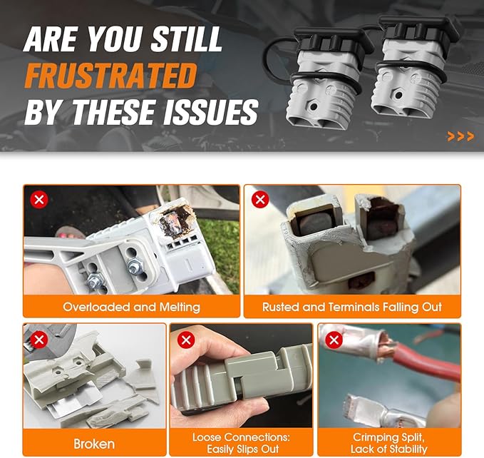 2 Pcs 4 Gauge 175 Amp Battery Quick Connect/Disconnect with Handle, Jumper Cable Plug Connector Kit for Recovery Winch, Towing Systems(Grey)