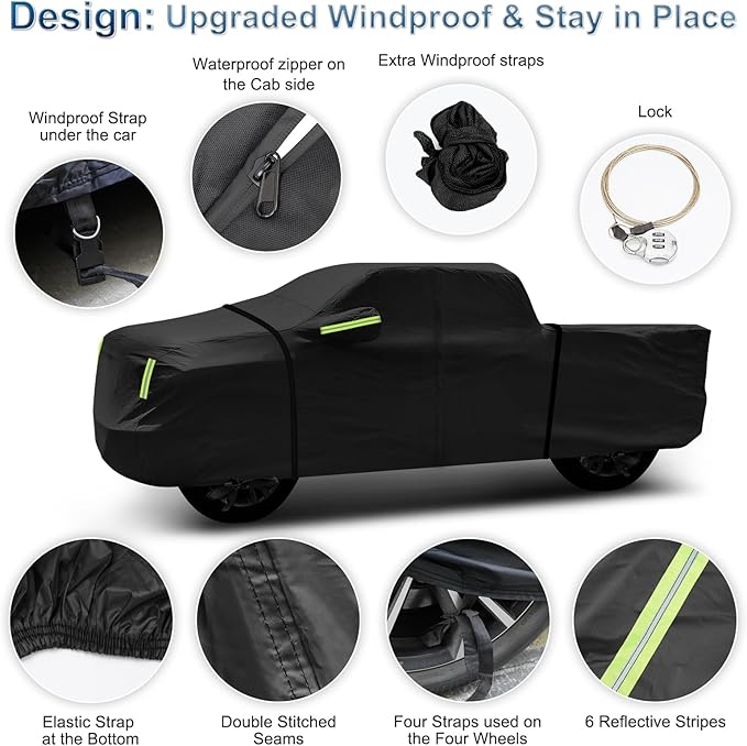 Car Cover for Toyota Tacoma Truck 2005-2025 for Xtra/Access/Double Cab SB (5'-6.125'), Outdoor Car Covers with Driver Side Zipper Windproof Heavy Duty Protection for Toyota Tacoma(UP to 212‘’L)