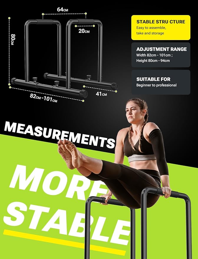 YOLEO Adjustable Dip Bar- 1100lbs Dip Station Portable Functional Fitness Bar with Safety Connector, Heavy Duty Dip Stand Body Press Bar Parallette Exercise Bar Workout Equalizer for Calisthenics