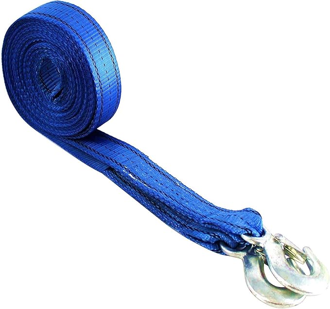 HFS(R) Heavy-Duty Tow Strap with Hooks | 10,000-Pound Capacity | Woven Polyester Webbing | HD Truck Recovery, ATV Towing, Vehicle Rescue | Reliable Tow Rope Versatile Applications (2inch X 20FT Blue)