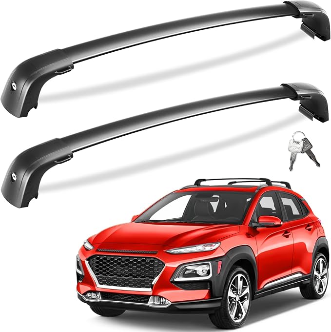 Tuyoung Roof Rack Cross Bars Compatible with 2018-2023 Hyundai Kona & Kona N & Kona Electric with Flush Side Rails, Lockable 220lbs Heavy Duty Aluminum Lockable Roof Rails Crossbars Rooftop Luggage