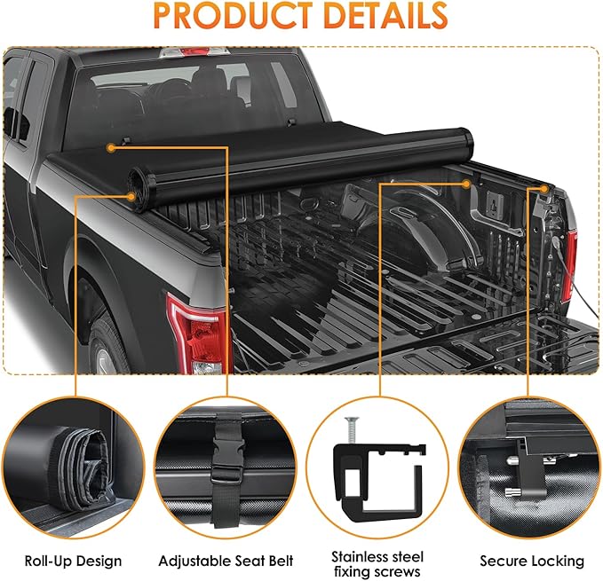 Nilight Soft Roll Up Truck Bed Cover Compatible with Ram 1500 2019 2020 2021 2022 2023 2024 2025 New Body Style,6.4ft