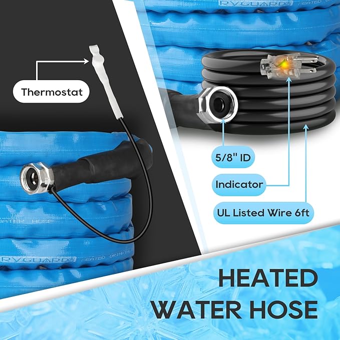RVGUARD Heated Water Hose 50FT for RV, -20 ℉ Freeze Protection Heated Water Hose with Energy-Saving Thermostat, Lead and BPA Free for RV/Home/Garden