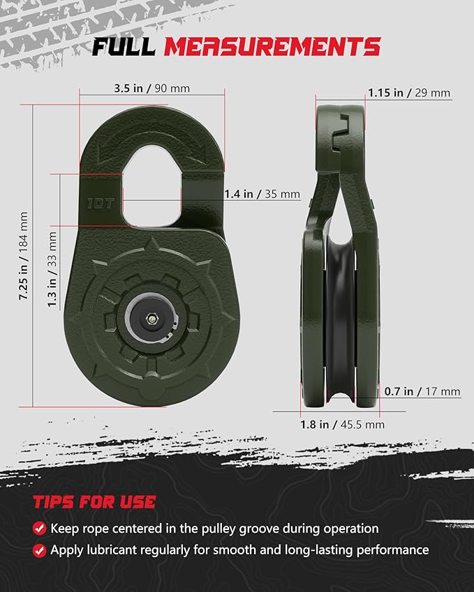 Towing Winch Snatch Block Hook, Separate Pulley Block, Tow Winch Hook, Multiple-Purpose G80 Heavy Duty Forged Winch Hook Snatch Block Pulley, 22Tons(46,051lbs)MBS, for Synthetic Rope, OliveDrab