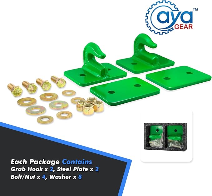 2 Pack 3/8-in Bolt On Grab Hook Mount with Backer Plate Grab Hook Grade 70 Forged Steel Tow Hook Work Well for Loader, Tractor Bucket, RV, UTV,Truck (Green)