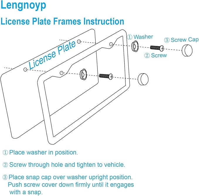 2PCS Matte Black License Plate Frames, 2 Holes Solid Rust-Proof Stainless Steel License Plate Holder, Lengnoyp Universal Car License Plate Cover for Women and Man with Screws Accessories
