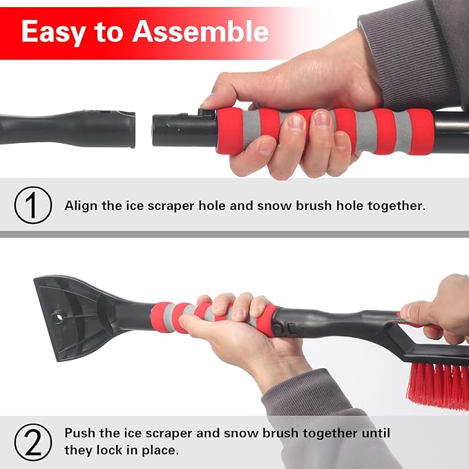 Snow Brush and Ice Scraper for Car Windshield,26.4" Window Scraper Deicer for Car SUV and Truck,Ice Scrapers and Brushes 2 in 1,Winter Car Automotive Exterior Accessories(2Pack Red)
