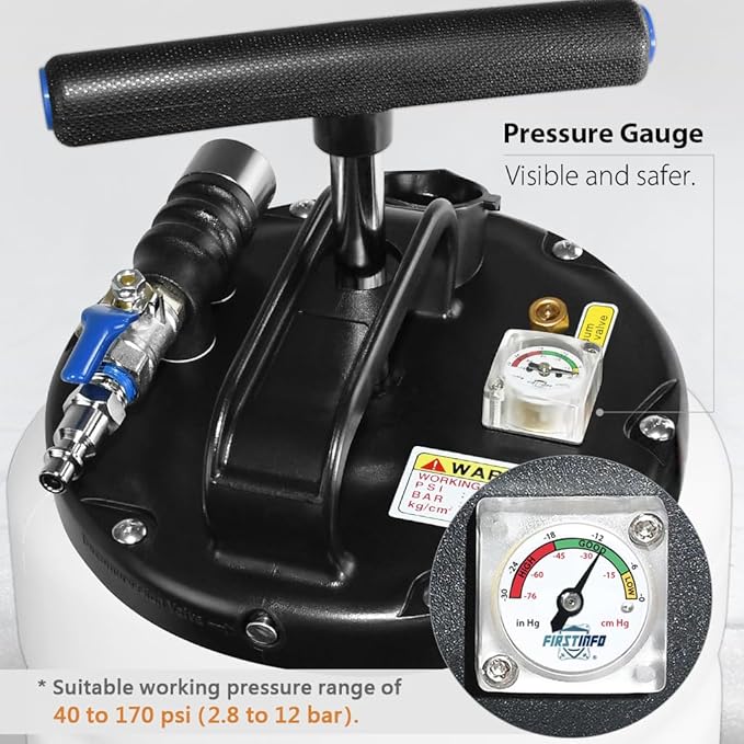 FIRSTINFO A1106USY5 Patented Third Generation 15L Taiwan Pneumatic/Manual Oil Vacuum Extractor | Safety Pressure Gauge | 51 Inch Tube | 11.8 feet Tubes Length | Thinnest Tube
