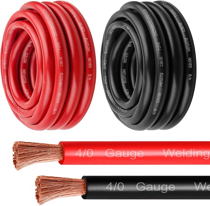 4/0 Gauge Battery Cable - 15FT Red + 15FT Black 4/0 AWG Welding Cable Flexible Stranded Oxygen-Free Pure Copper Wire for Automotive, Battery, Inverter, Solar, Marine and Generator