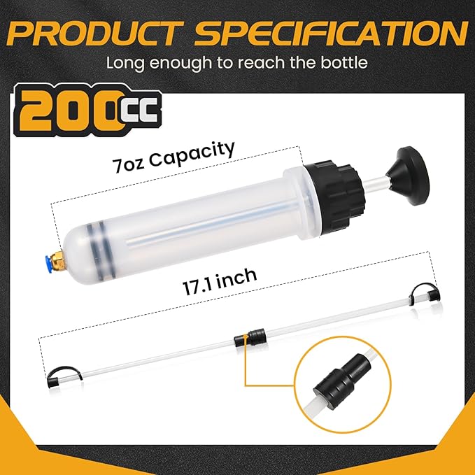 200CC Automotive Fluid Extractor Pump, Premium Manual Extraction & Fill Pump with 2 Hoses, Oil Syringe with Powerful Suction, Fluid Oil Change Evacuator