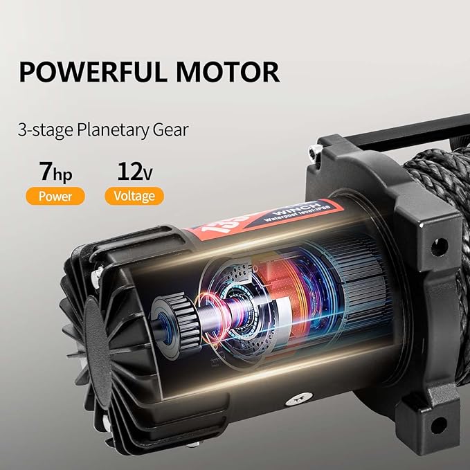 CXRCY 12V Electric Winch,13500LBS Load Capacity Synthetic Rope Towing Winches for Jeep Truck SUV,with Wired Handle and Wireless Remote