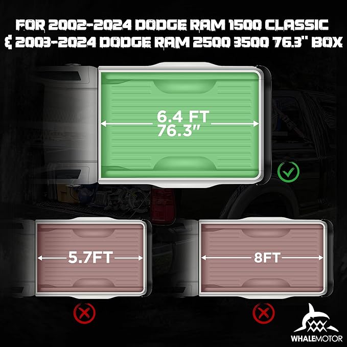 Truck Bed Tonneau Cover Compatible with Dodge Ram 1500 Classic(2002-2024), 2500&3500(2003-2024) 6.4 ft Standard Box w/o Rambox, Soft Roll Up Style, NOT for 19-24 1500 New Body