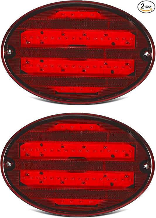 Partsam 2Pcs 8.5" Oval Led Tail Lights 40LED Red for Trailer RV Motorhome Airstream Oval Led Stop Turn Tail Lights Surface Mount Taillights Replacement Lights IP68 Submersible w/Mounting Gaskets