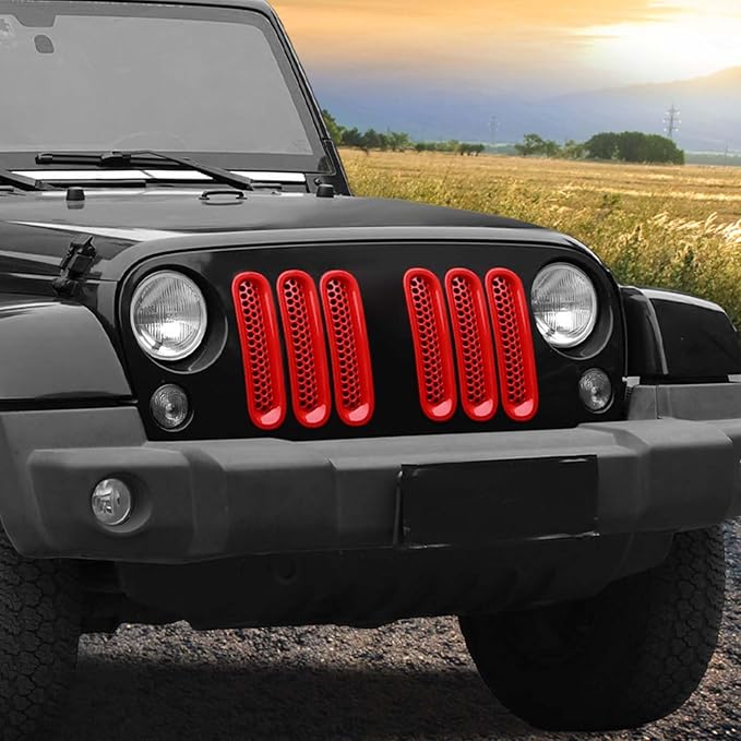 Mesh Grill Insert Grille Inserts Cover Fit for 2007-2018 Jeep Wrangler JK JKU(Red)