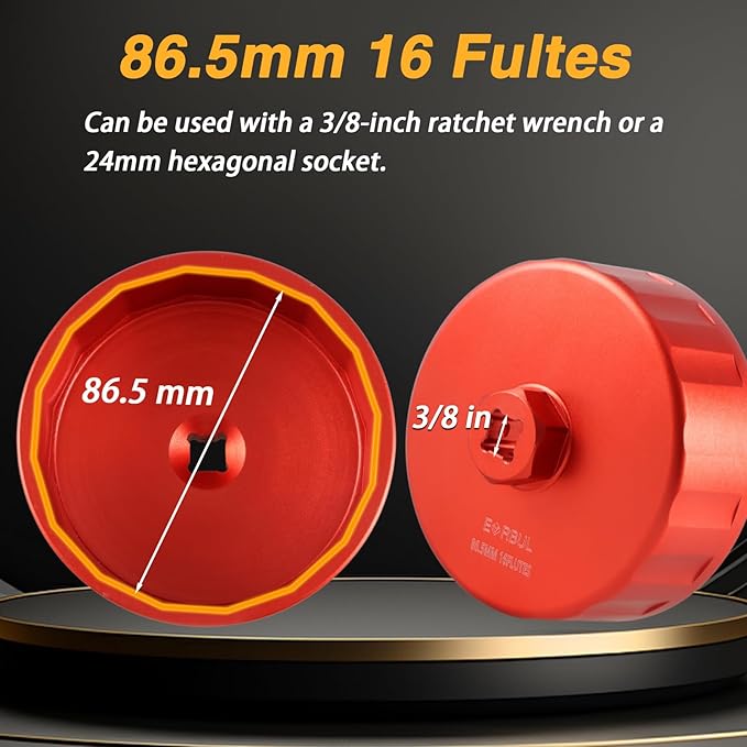CNC 86.5mm 16 Flutes Oil Filter Wrench Removal Tool to Change Oil Compatible with BMW Volvo with 86mm Filter Housing