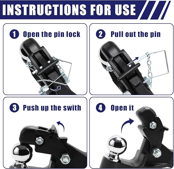 Jextra Pintle Hitch 15 ton with 2-5/16 Inch Hitch Ball Suitable for 2 Inch Pintle Hitch Receiver and Hitch Receiver Pin Lock Black Powder Coat 33000LB