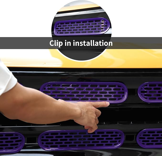 Front Grill Mesh Grille Inserts Cover Frame Trims Kit 6Pcs Fit for Ford Bronco 2021-2024 2/4 Door Exterior Accessories (Purple)