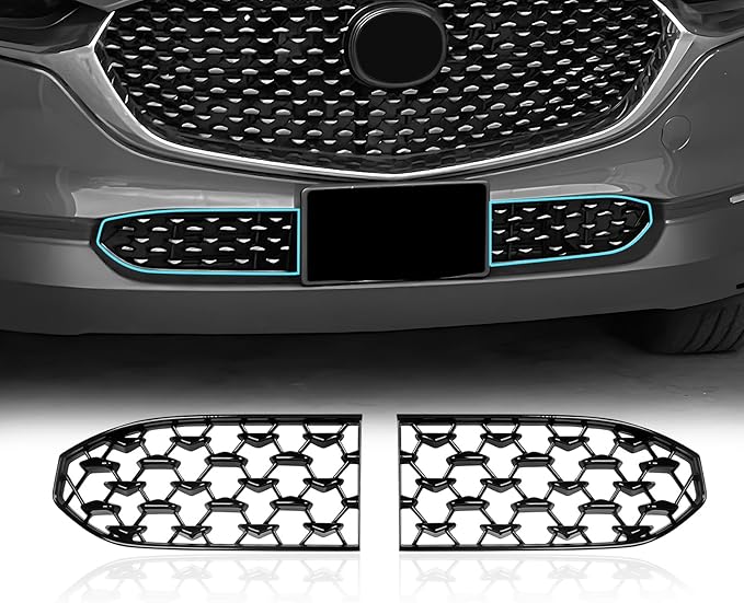 LUWU Front Grill Mesh Compatible With 2020-2025 2026 Mazda CX-30 Front Mesh Grill Inserts Trims Front Mesh Grille Cover Guard for 2025 2026 Mazda CX30 Car Exterior Accessories ABS Material 2PCS