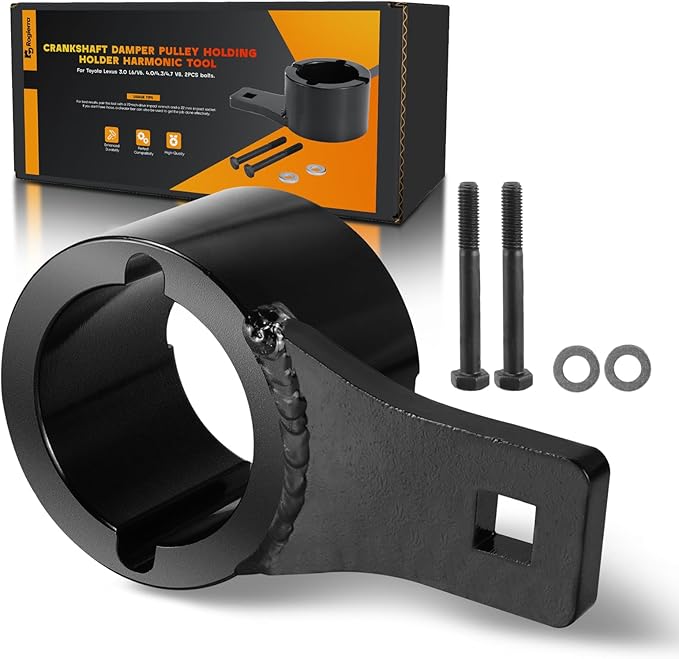 Crankshaft Damper Pulley Holding Holder Harmonic Tool Harmonic Damper Pulley Remove Tool Compatible with Toyota Lexus 3.0 L6, 3.0 V6, 3.3 V6, 4.0 V8, 4.3 V8, 4.7 V8 with 2PCS Crank Bolts