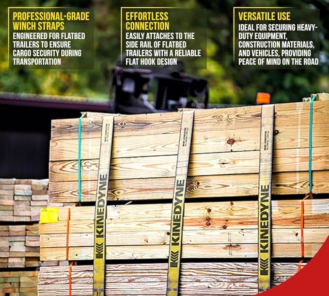 Mytee Products (300 Pack) Kinedyne Pallet Winch Straps 4" x 30' Gold Heavy Duty Tie Down w/Flat Hooks WLL# 5400 lbs | 4 Inch Cargo Control for Flatbed Truck Utility Trailer