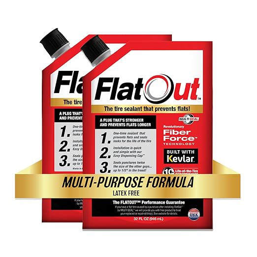 FlatOut Off Road Multi-Purpose Tire Sealant - Prevents and Repairs Flat Tires - Seals Leaks - Contains Kevlar - Tubeless Tire Sealant - 32-Ounce Bag - Pack of 2