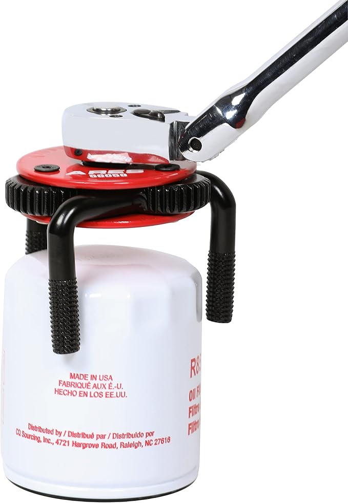 ARES 56059 – Large Size Adjustable Magnetic 3-Jaw Oil Filter Wrench – Fits Spin-On Oil Filters from 2-3/4-Inch to 5-1/4-Inch Diameters – Includes 3/8 Inch to 1/2 Inch Drive Adapter – Magnetic Base