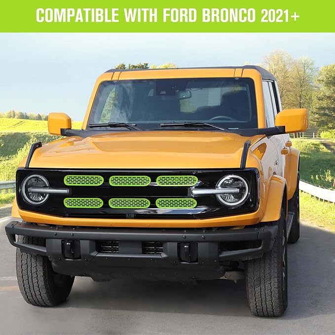 Jimen Compatible with Ford Bronco 2021-2023, 6PCS Front Grille Inserts Mesh Grill Cover Exterior Trim Accessories (Green)