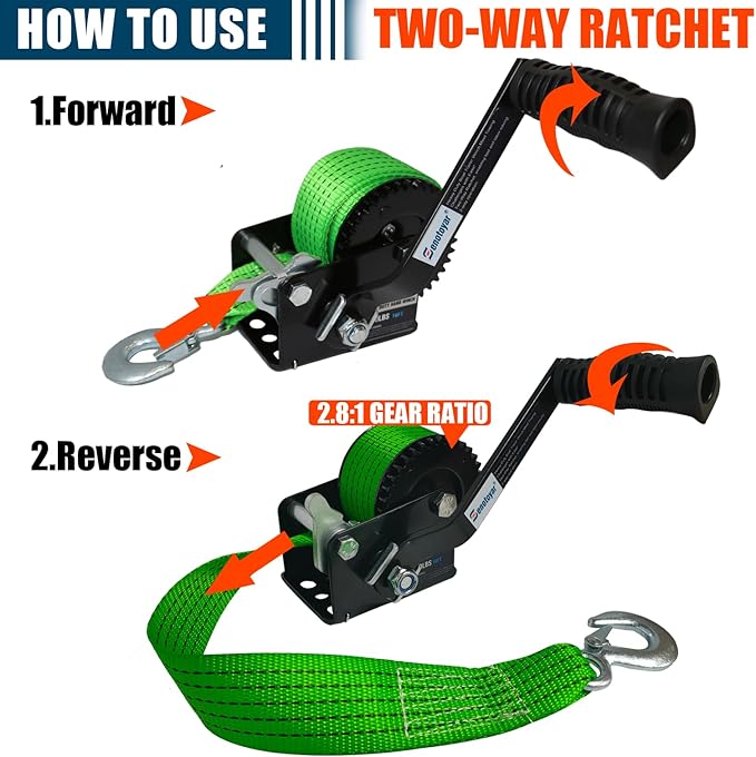 Heavy Duty Boat Trailer Winch,HandCrank Winch 880lbs Capacity with 16FT Strap,2-Way Ratchet 4:1 Gear Switchable Hand Crank Winch for Boat,Trailer,Truck,RV,ATV and Jet Ski