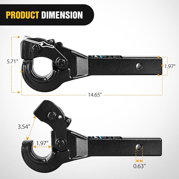 Nilight 10-TON Pintle Hitch for 2-Inch Receiver Hook Military Receiver 20000LBS,Fits 2-1/2 in Lunette Ring, Gloss Black Powder Coat