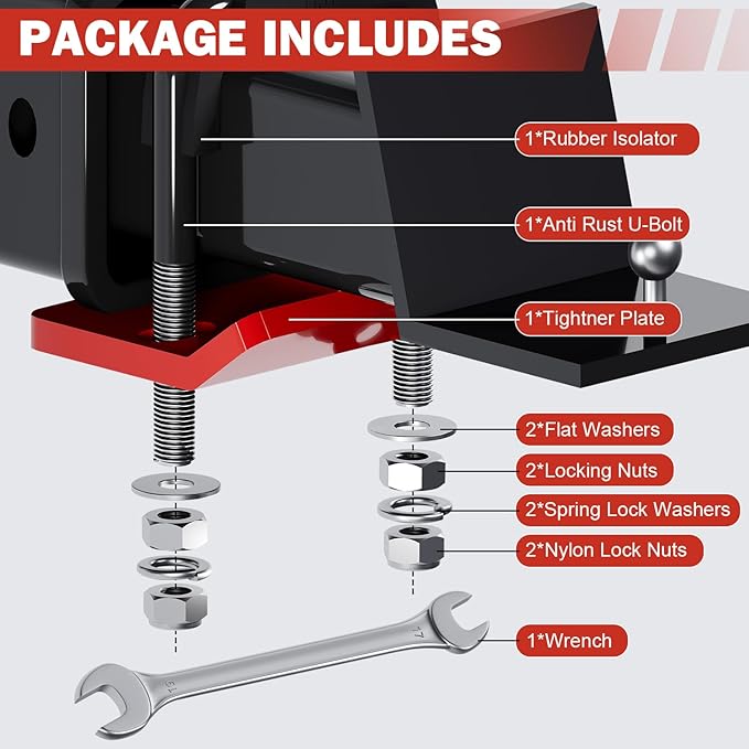 Hitch Stabilizer - Heavy Duty Anti-Rattle Stabilizer for 2" Hitch with Rubber Isolator. Ideal for Cargo Carrier, Bike Rack (Black & Red, 1 Pack)