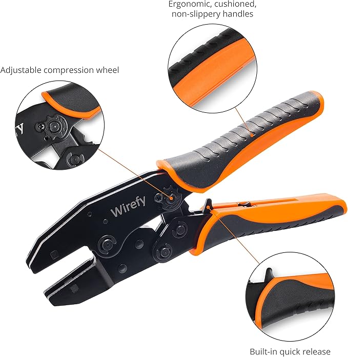 Wirefy 8.7″ Quick-Change Die Crimping Tool – Ratcheting Hand Crimper for 26-8 AWG Terminals | Interchangeable Dies Compatible