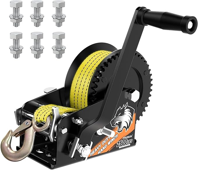 2500LB Boat Trailer Winch, Heavy-Duty Trailer Winch with 23-ft Orange Strap. Features 2-Speed Ratchet 4:1/8:1, Ideal for Loading Boats, Trucks, Jet Skis, RVs & ATVs