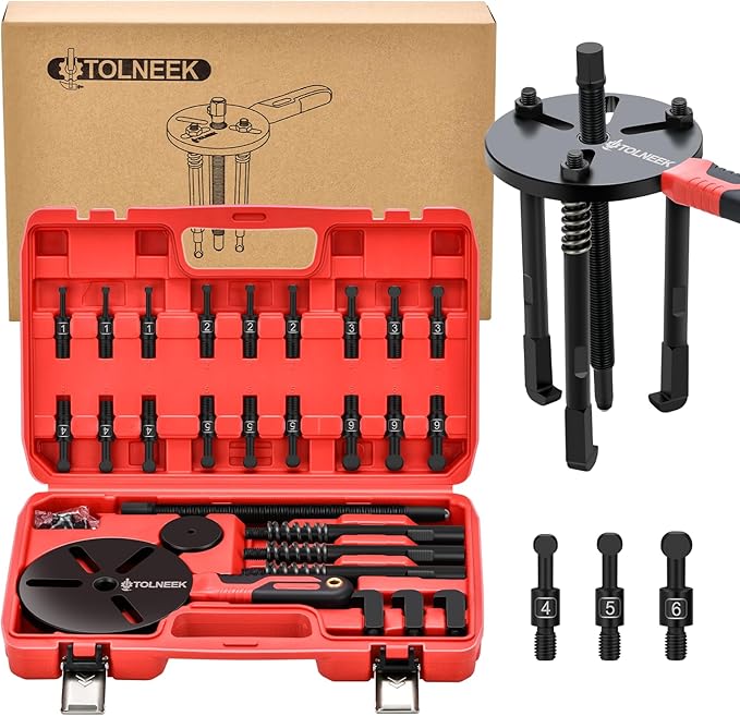 33-in-1 Bearing Puller Kit, Upgraded Heavy-Duty Wheel Bearing Removal Tool & Blind Hole Puller Set with Non-Slip Handle for Automotive, Industrial, Farm Use, Includes Portable Case