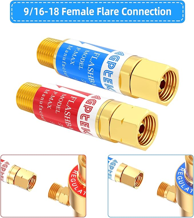 AGPTEK Oxygen Acetylene Flashback Arrestors Set Regulator End 9/16-18 Threads B Size