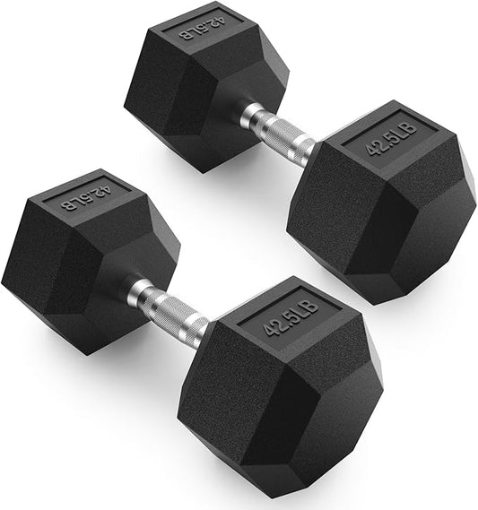PAPABABE HEX Dumbbell Set 2.5-125lb, Rubber Encased Home Gym Dumbbells, Exercise & Fitness Weights Dumbbells for Women & Men, Hand Weight for Strength Training