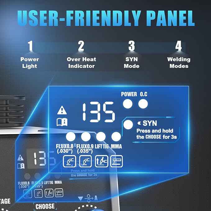 AZZUNO 135A MIG Welder Machine 110V, 3 in 1 Welder with Flux Core Gasless MIG/Lift TIG/Stick Welding Machine with Auto Darkening Welding Helmet, Portable Wire Feed Welder