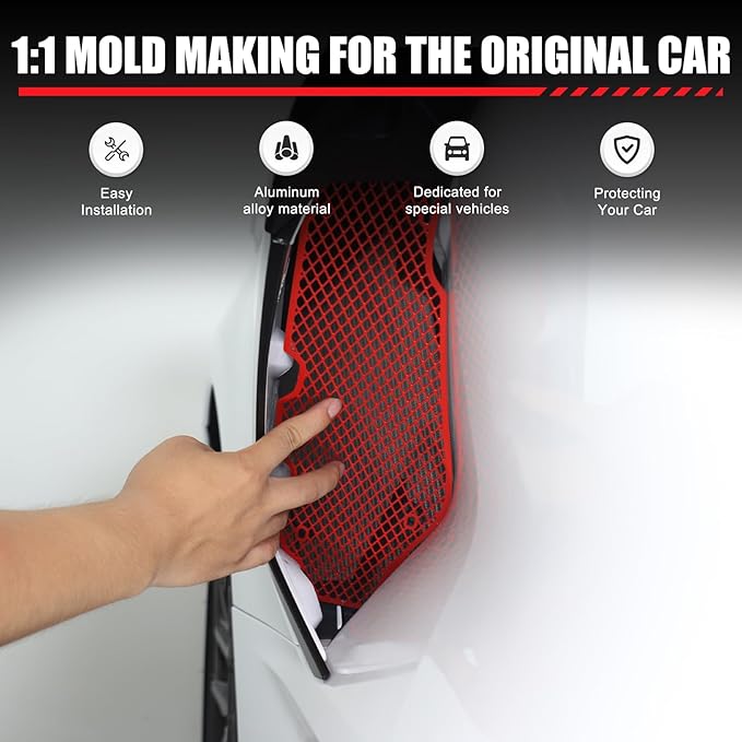 for Corvette C8 Side Intake Mesh Grilles Insert Set,Stainless Driver and Right Passenger Side Radiator Air Intake Vent Guards for Corvette C8 Stingray Z51 2020-2025 Accessories (Red)