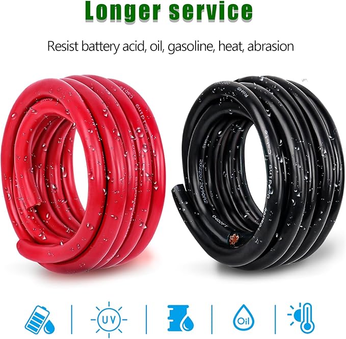 2 Gauge Battery Cable Copper Wire, 50FT Red+50FT Black 2 AWG Welding Cable Standard USA OFC Wire for Automotive, Battery, Solar, Marine and Generator