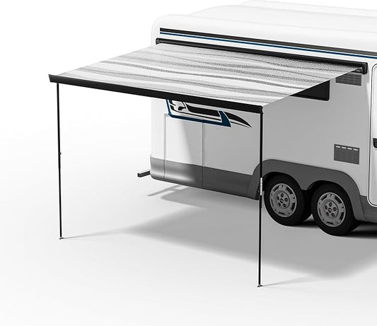 HBN RV Awning 6.6ft x 4.8ft Manual Retractable Camper Awning, Black Aluminium Frame, Waterproof UV-Resistant, for RVs, Motorhomes, and Travel Trailers