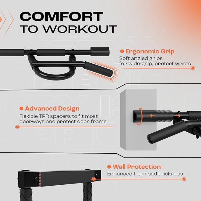 Yes4All Heavy Duty Doorway Pull-Up Bar - Multi-Grip, Solid Bar Construction