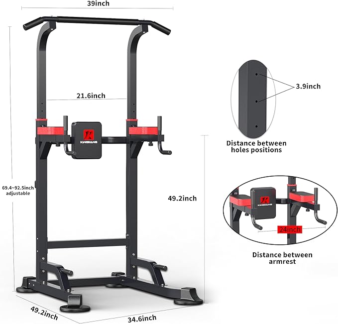 Power Tower Dip Station Workout equipment Pull up Bar for Home Gym Adjustable Height Strength Training Fitness Excercise Equipment,Load 450LBS