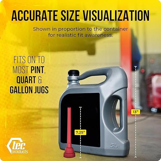 TEC Products FlexAll Quick Connect Oil Spout - Nitrile Rubber Screw-on Oil Change Funnel & Fluid Transfer - Fits Gallon, Quart, Pint Container - Ideal for Autos, Tractors & Boats (7.35 x 1.75 Inches)
