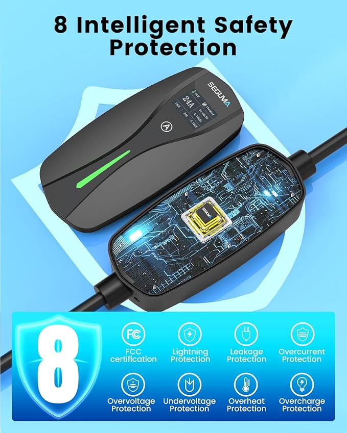 NEMA 14-30 Level 2 EV Charger, Electric Vehicle Portable Charger with 24A 240V 25FT Cable, Adjustable Current (10-24A), Home MobileEV Charging Station with 4-Prong Dryer Plug for J1772 Electric Cars