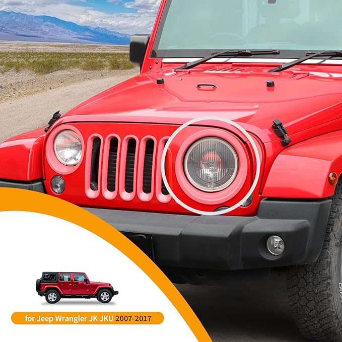 Hoolcar Front Grille Insert Cover & Headlight Bezel Cover Trim Fit for Jeep Wrangler JK JKU 2007-2017, Exterior Accessories, Pink