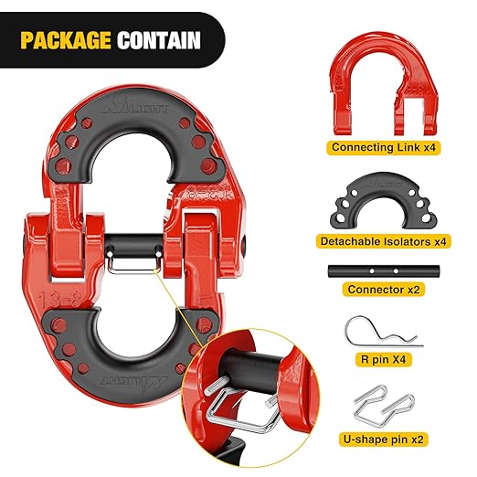 Nilight Safety Chain Connector Link, 1/2In Tow Hitch Hammerlock Coupling Link, 2 Pack Forged Steel Tow Chain Connector for Chain Link/Recovery Rope Link/Shackle, 12000 lbs Load Limit, Red