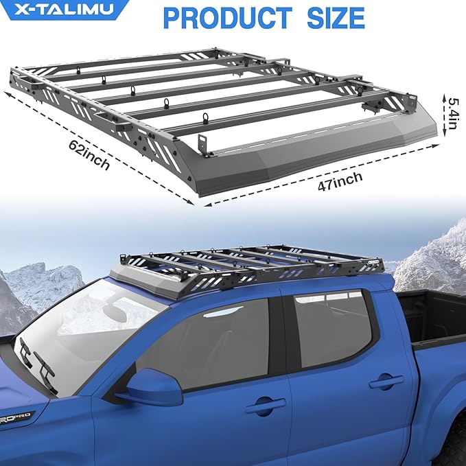 Heavy Duty Roof Rack Compatible with 2024 Toyota Tacoma (4th Gen) Double Cab 4 Doors, No Drilling Installation
