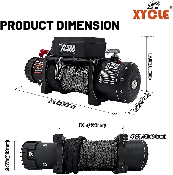 Winch13500lbs 12V Waterproof Electric Winch Synthetic Rope Electric Winch Towing Winch Boat Trailer Winch SUV 4-Wheel Drive Off-Road Vehicle with Remote Control 3/8 Synthetic Rope (Black)