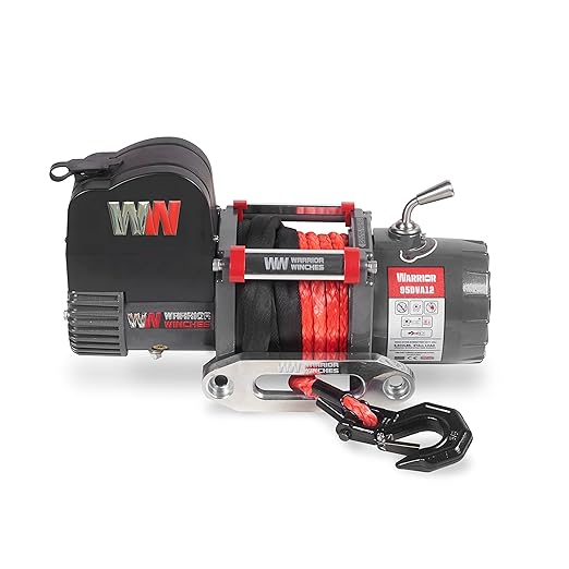 Warrior Winches Samurai 9500 Short Drum lbs 12V Electric Winch with Synthetic Rope - Powerful Electric Winch for Trucks - 9500 lbs Load Capacity - Wireless Remote Included