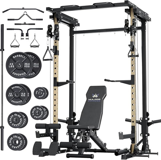 MAJOR FITNESS Drone3 Power Cage - Multi-Function Power Rack for Home Gym, Squat Rack with Pull-up Bar, Cable Crossover System, J-Hooks, for Strength Training, Heavy-Duty Steel Construction